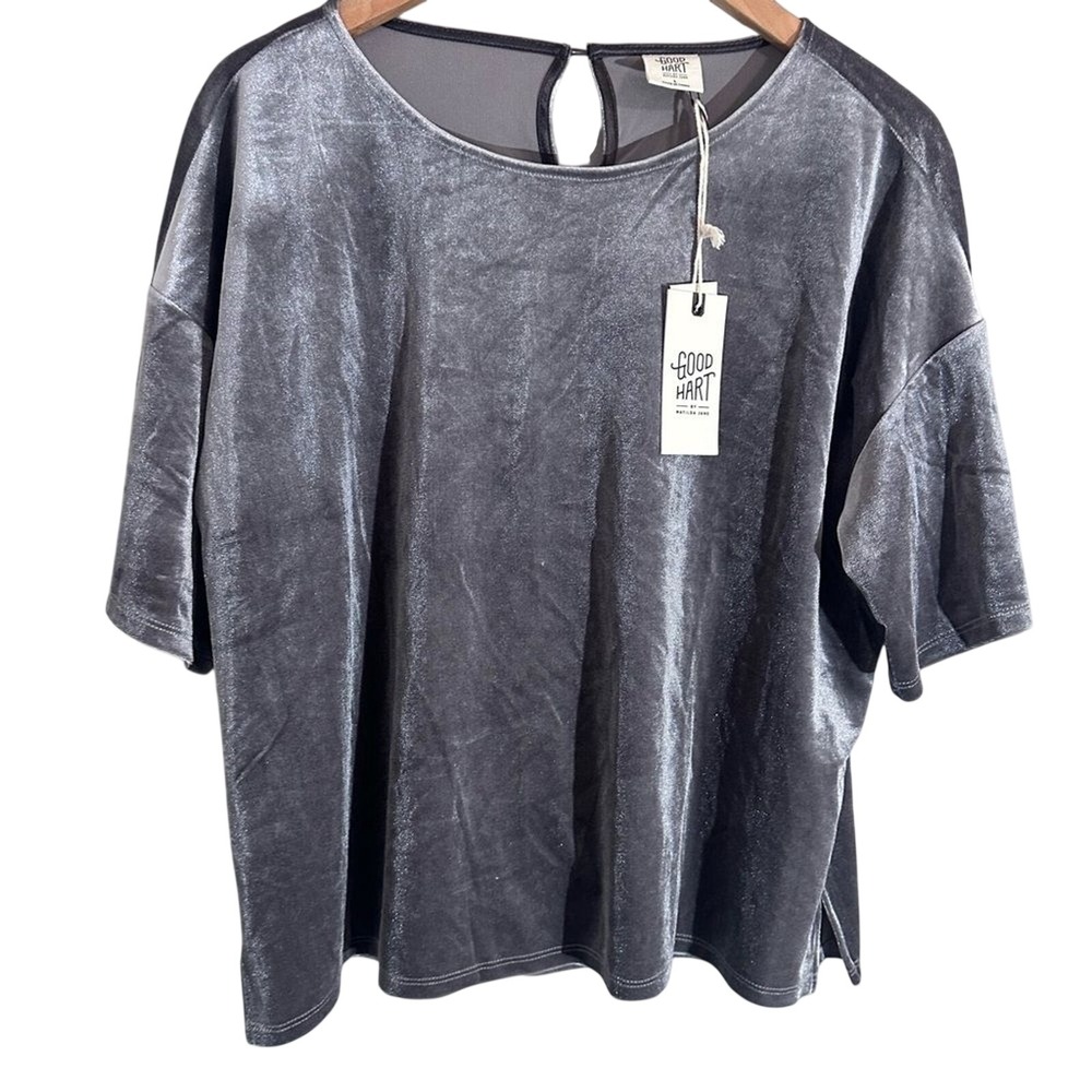 GOOD HART Velvet Batwing Sleeve Keyhole Back Top Charcoal‎ Gray Women's M